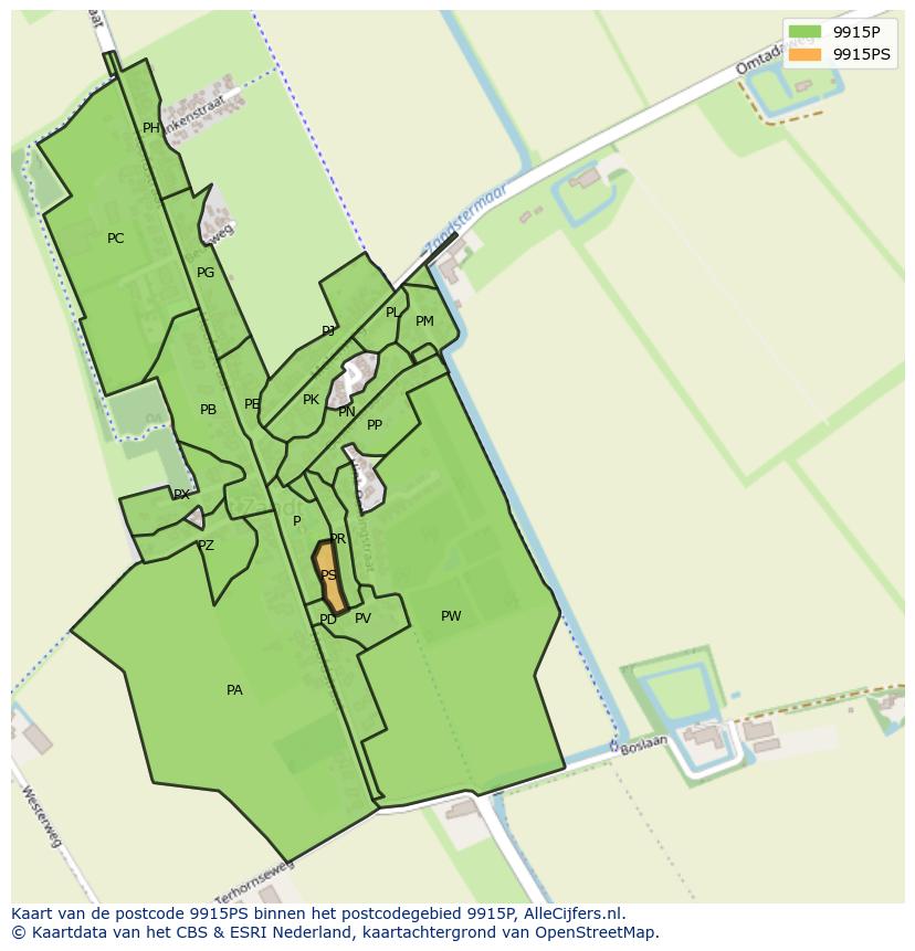 Afbeelding van het postcodegebied 9915 PS op de kaart.