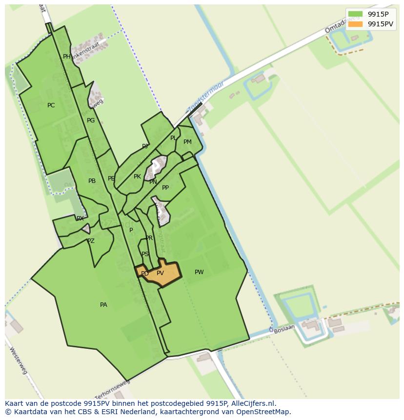 Afbeelding van het postcodegebied 9915 PV op de kaart.