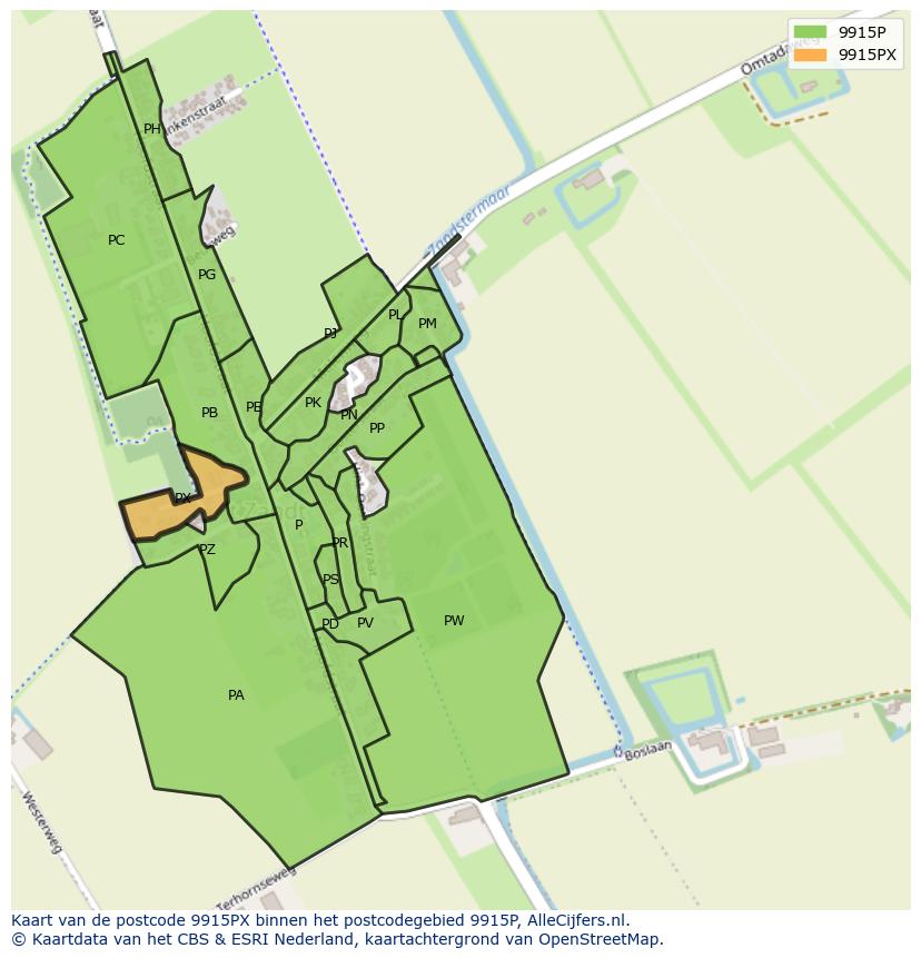 Afbeelding van het postcodegebied 9915 PX op de kaart.