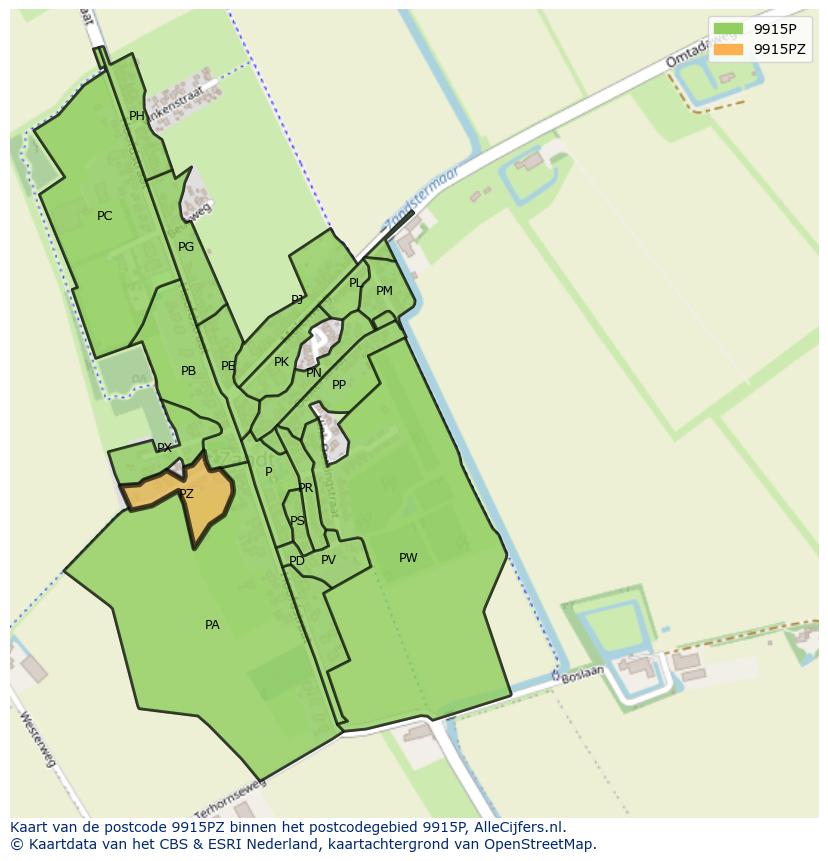 Afbeelding van het postcodegebied 9915 PZ op de kaart.