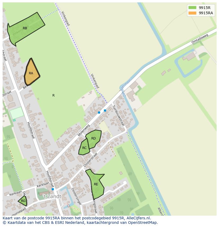 Afbeelding van het postcodegebied 9915 RA op de kaart.