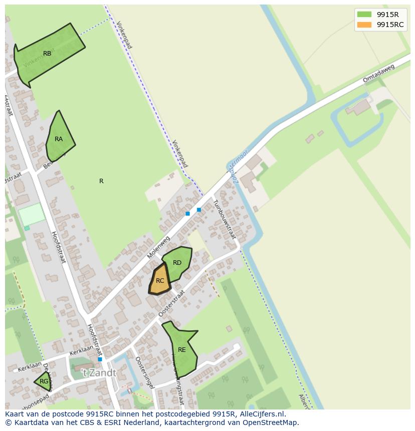 Afbeelding van het postcodegebied 9915 RC op de kaart.