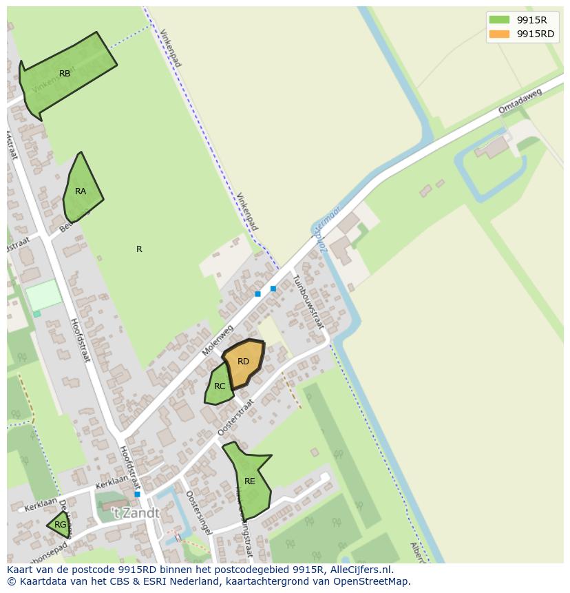 Afbeelding van het postcodegebied 9915 RD op de kaart.