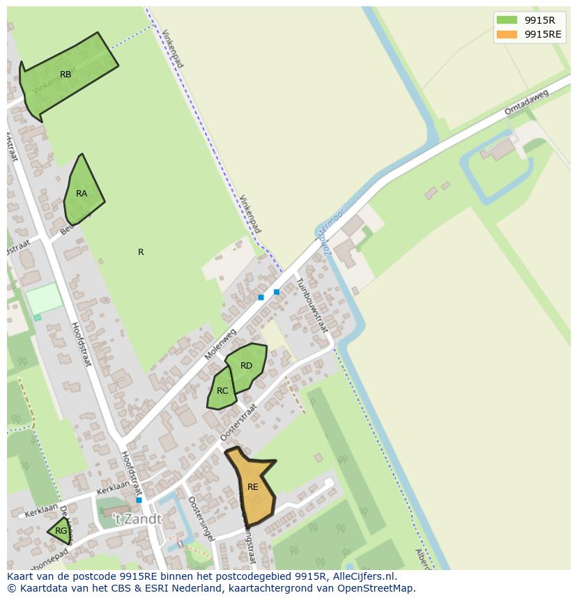 Afbeelding van het postcodegebied 9915 RE op de kaart.
