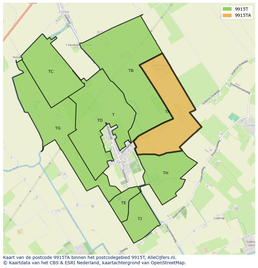 Afbeelding van het postcodegebied 9915 TA op de kaart.
