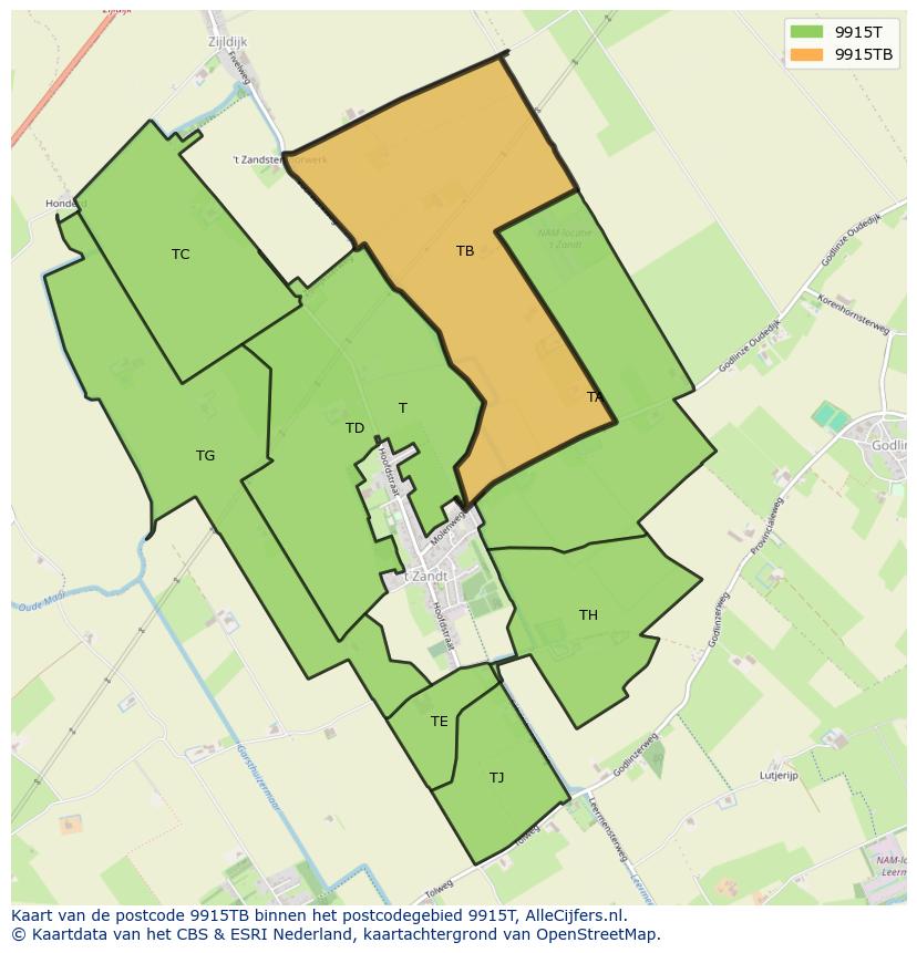 Afbeelding van het postcodegebied 9915 TB op de kaart.