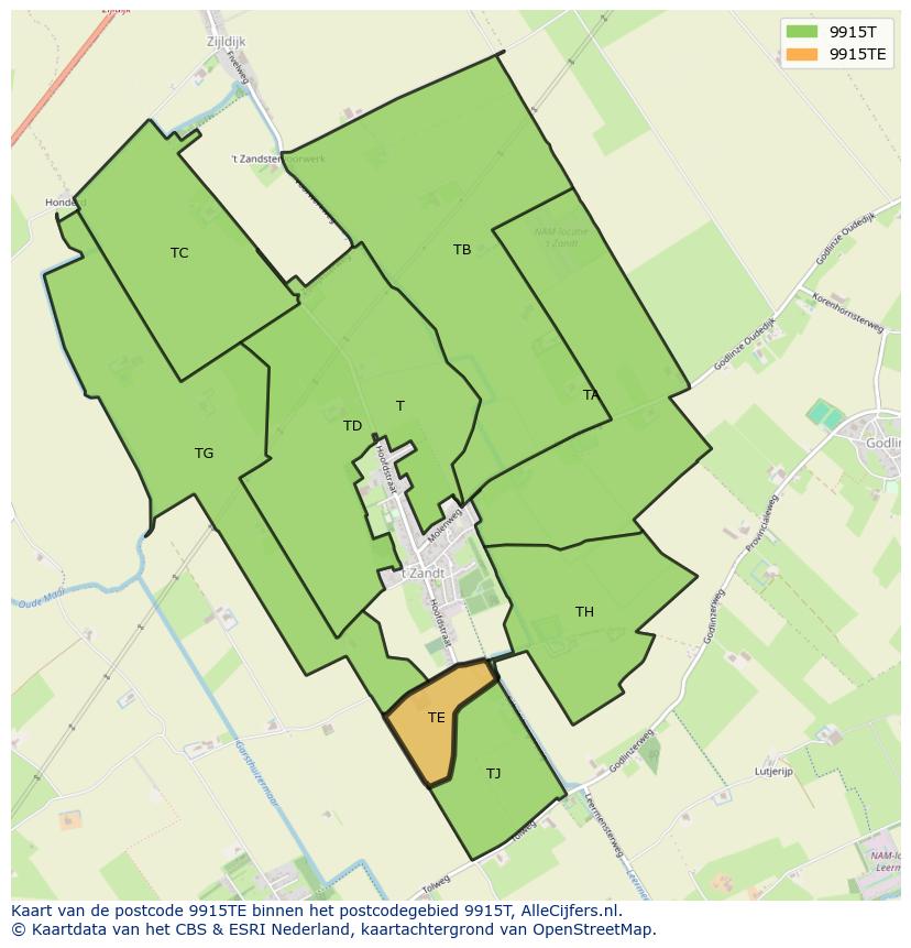 Afbeelding van het postcodegebied 9915 TE op de kaart.