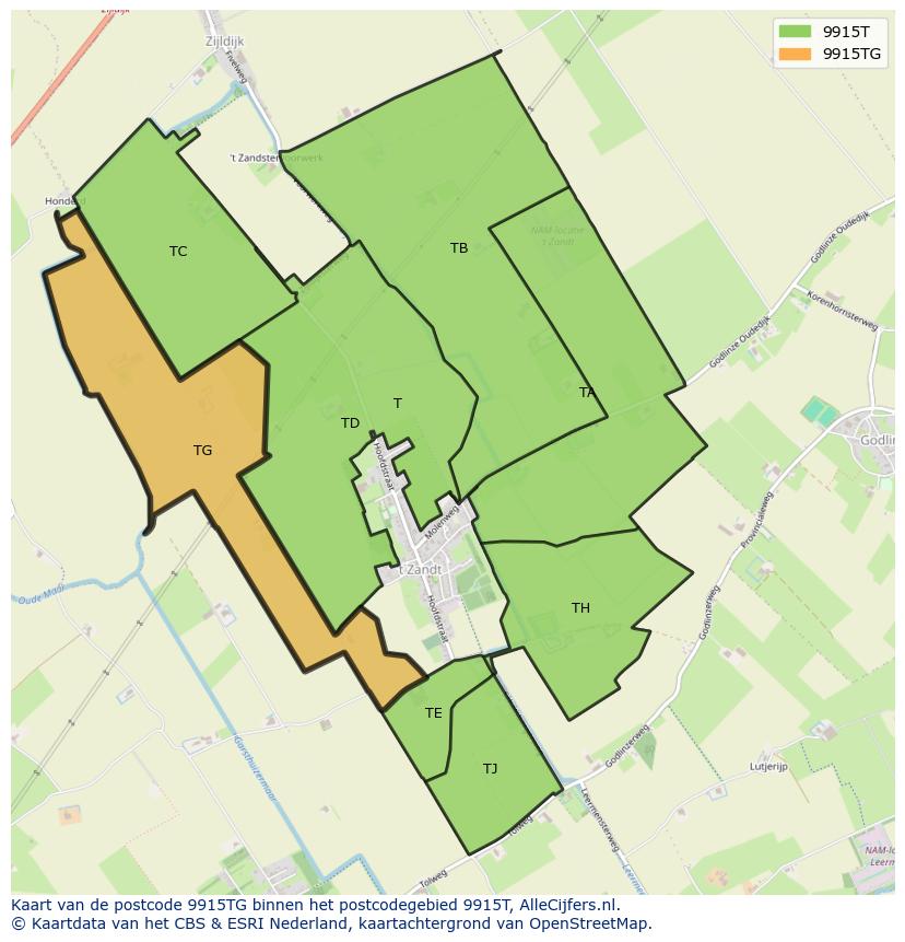 Afbeelding van het postcodegebied 9915 TG op de kaart.