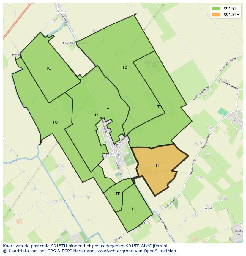 Afbeelding van het postcodegebied 9915 TH op de kaart.