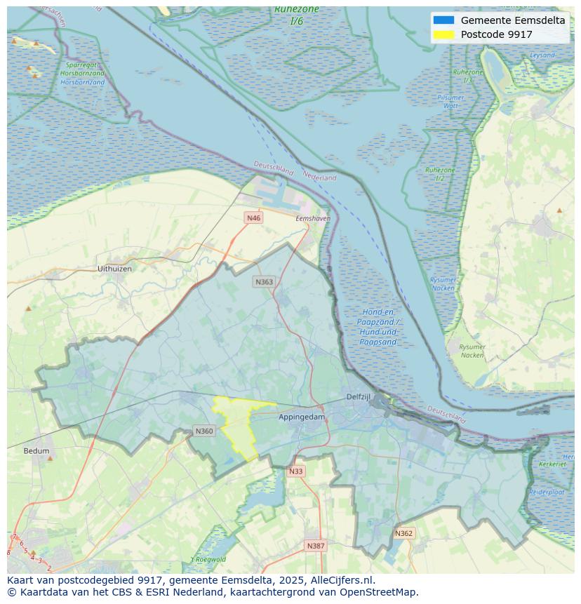 Afbeelding van het postcodegebied 9917 op de kaart.