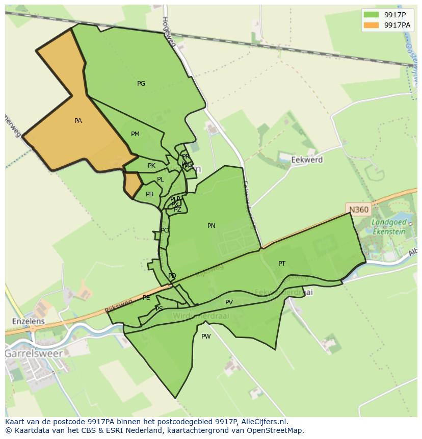 Afbeelding van het postcodegebied 9917 PA op de kaart.