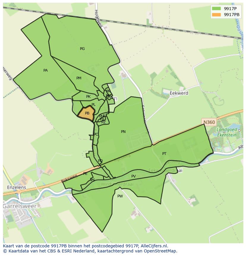 Afbeelding van het postcodegebied 9917 PB op de kaart.