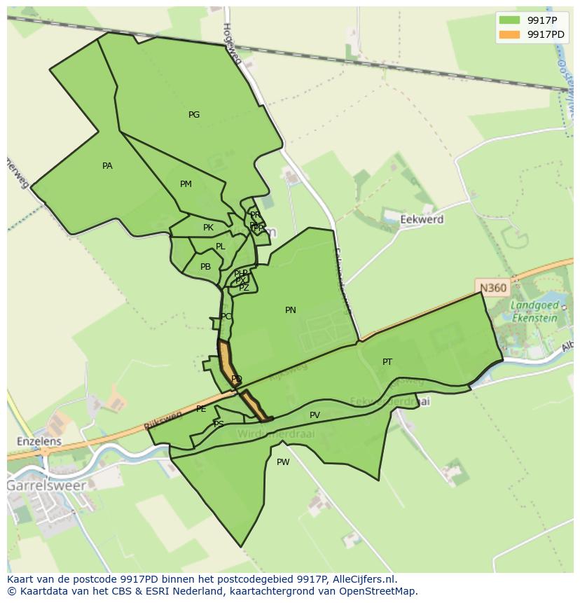 Afbeelding van het postcodegebied 9917 PD op de kaart.