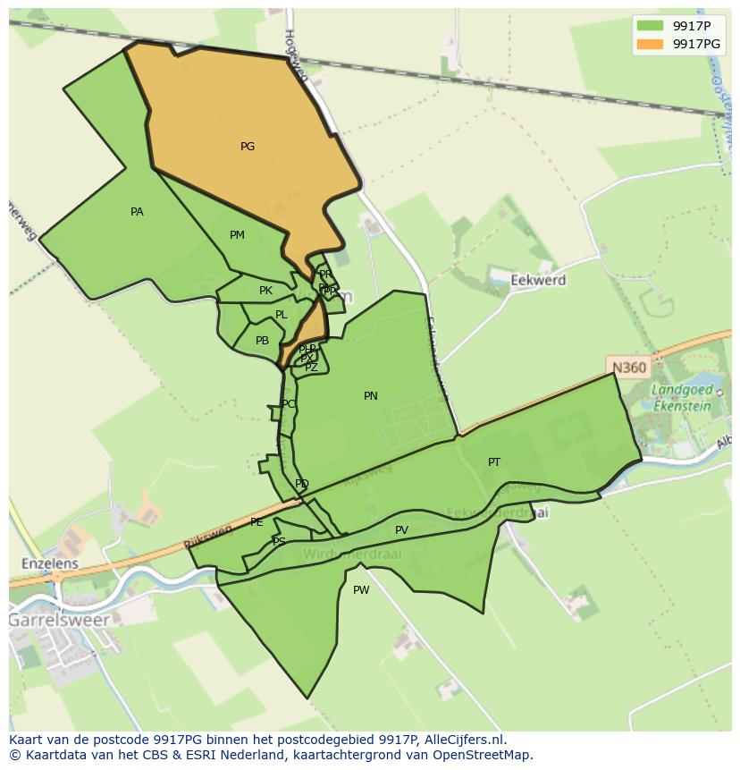 Afbeelding van het postcodegebied 9917 PG op de kaart.