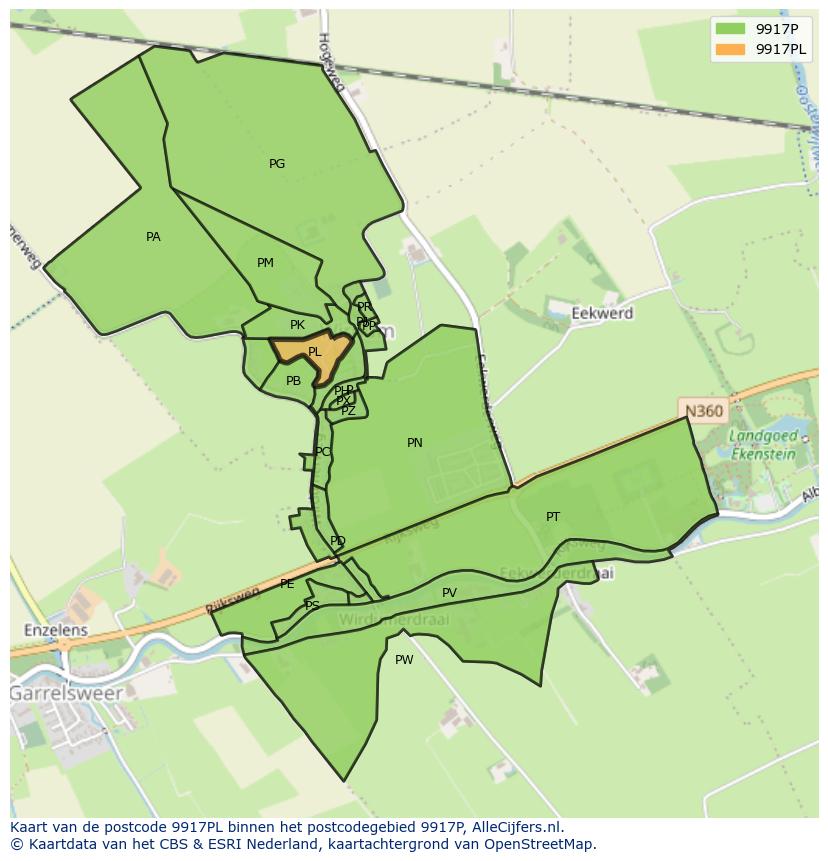 Afbeelding van het postcodegebied 9917 PL op de kaart.