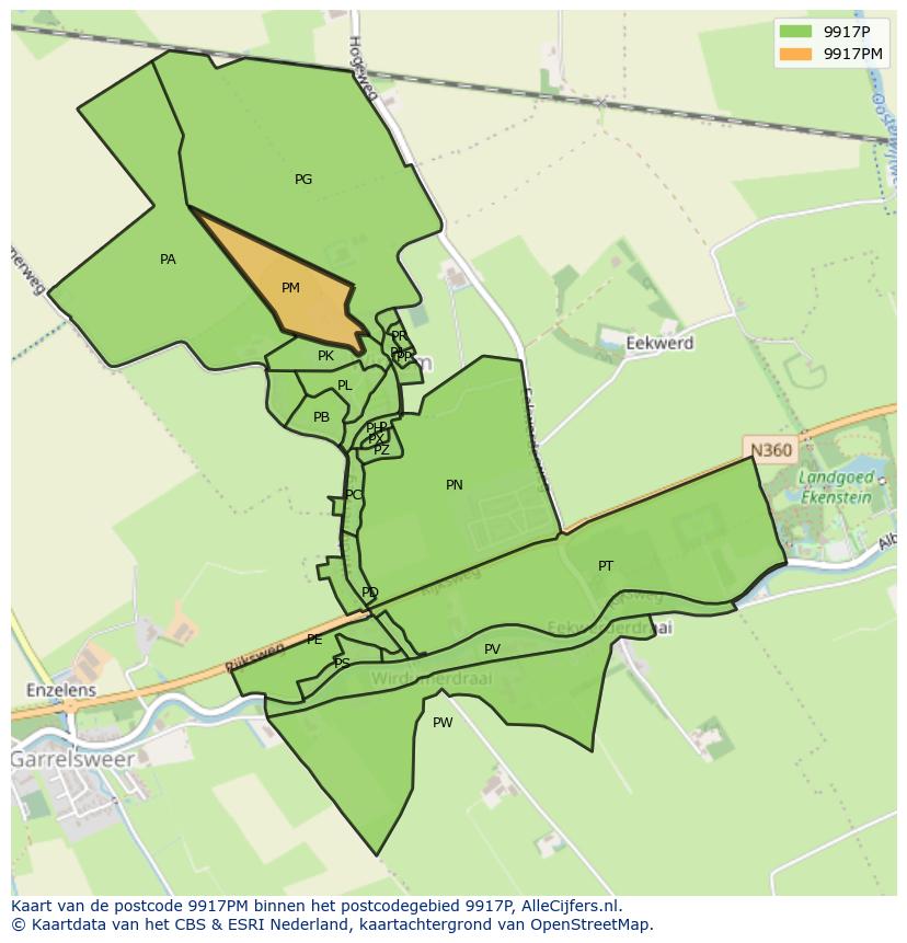 Afbeelding van het postcodegebied 9917 PM op de kaart.