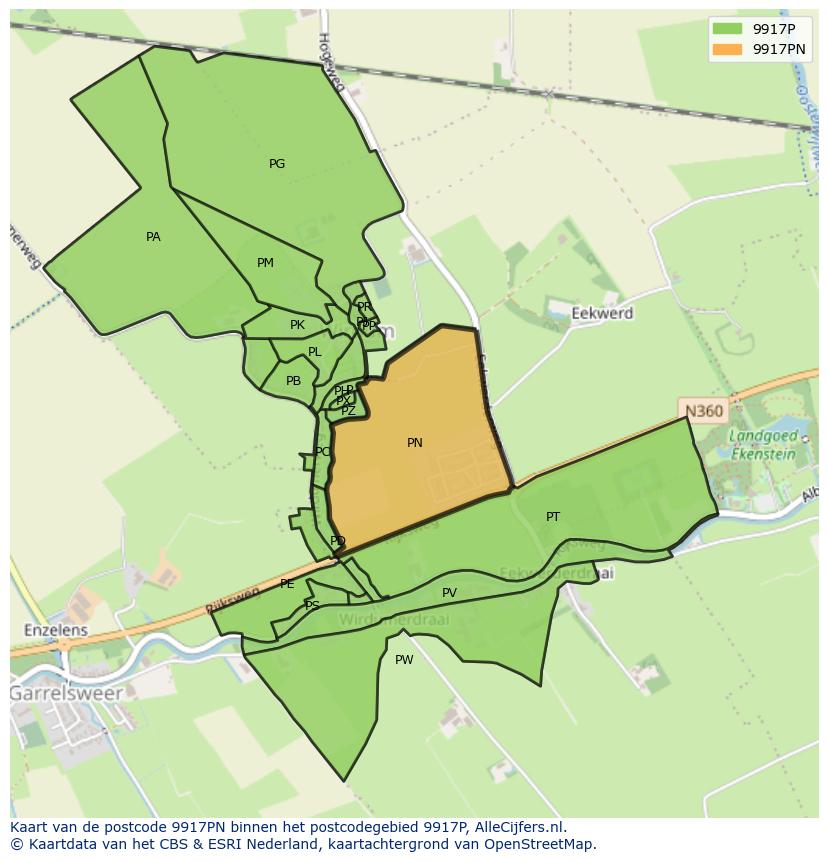 Afbeelding van het postcodegebied 9917 PN op de kaart.