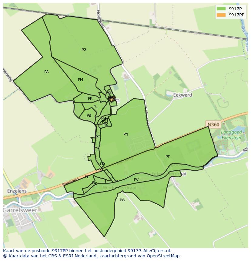 Afbeelding van het postcodegebied 9917 PP op de kaart.