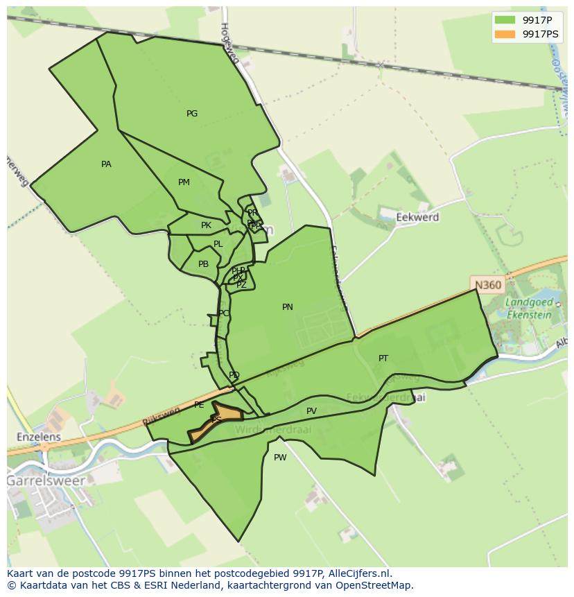 Afbeelding van het postcodegebied 9917 PS op de kaart.