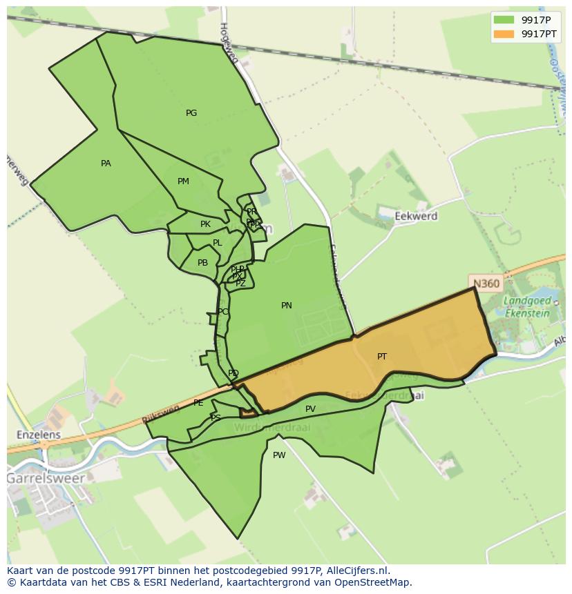 Afbeelding van het postcodegebied 9917 PT op de kaart.