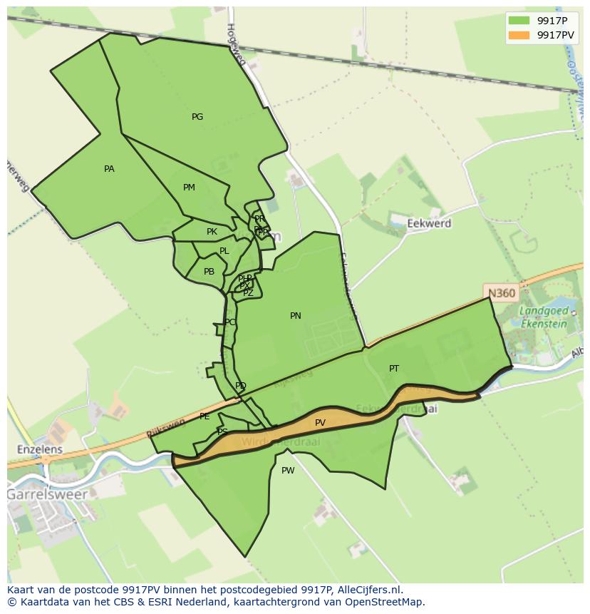 Afbeelding van het postcodegebied 9917 PV op de kaart.