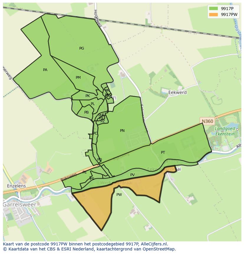 Afbeelding van het postcodegebied 9917 PW op de kaart.