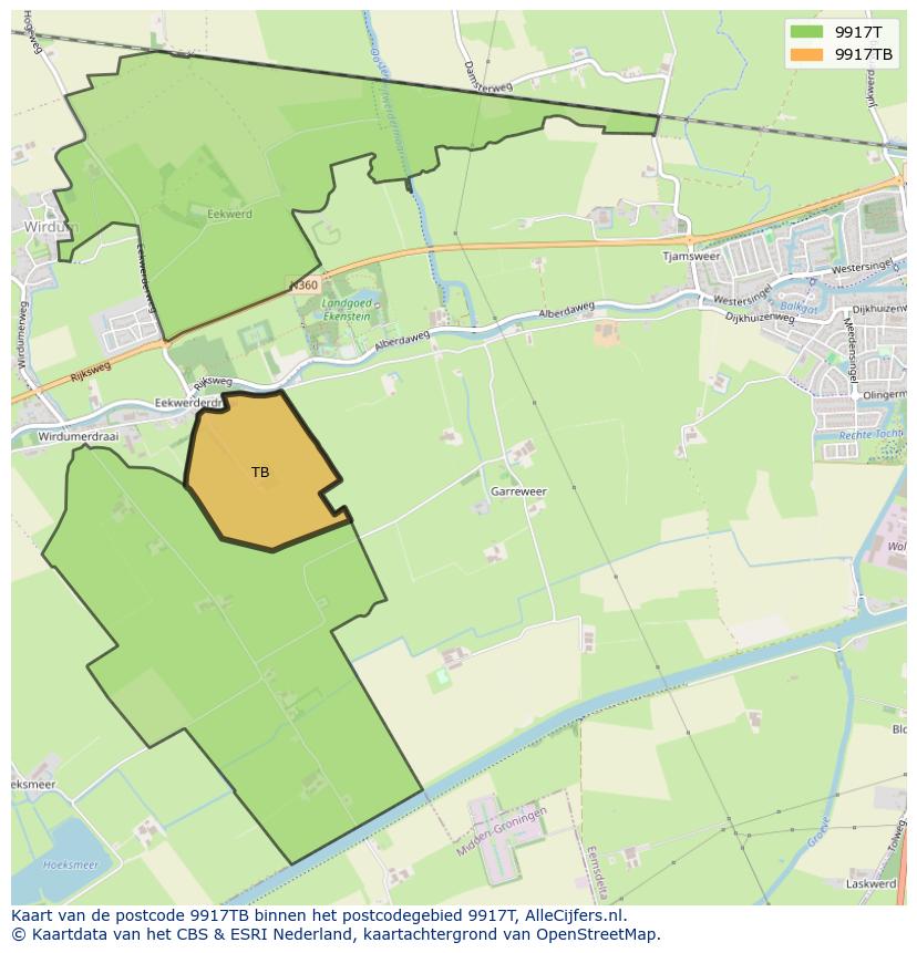 Afbeelding van het postcodegebied 9917 TB op de kaart.