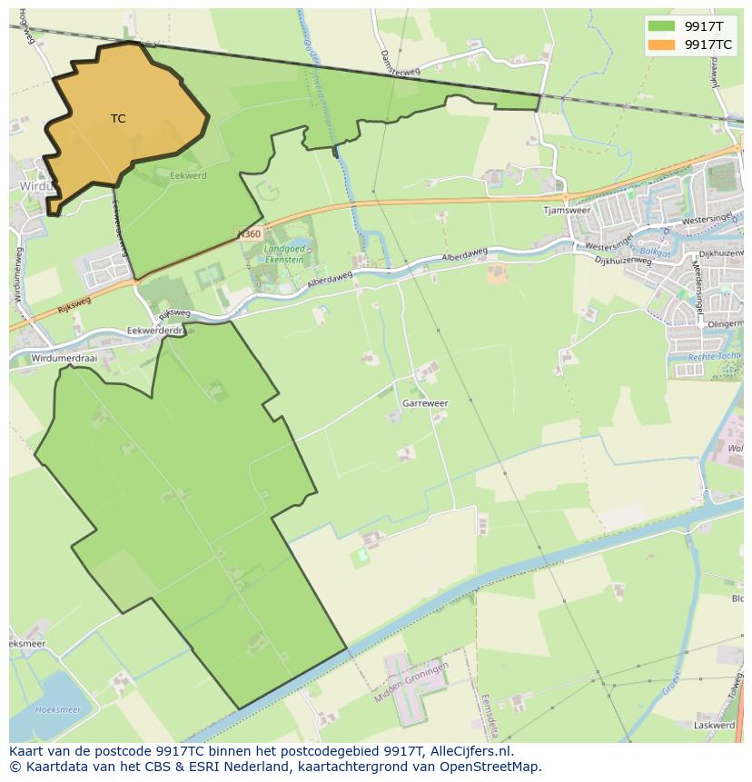 Afbeelding van het postcodegebied 9917 TC op de kaart.