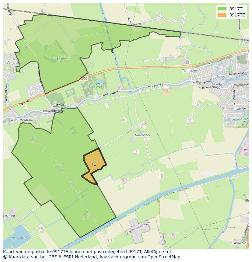 Afbeelding van het postcodegebied 9917 TE op de kaart.