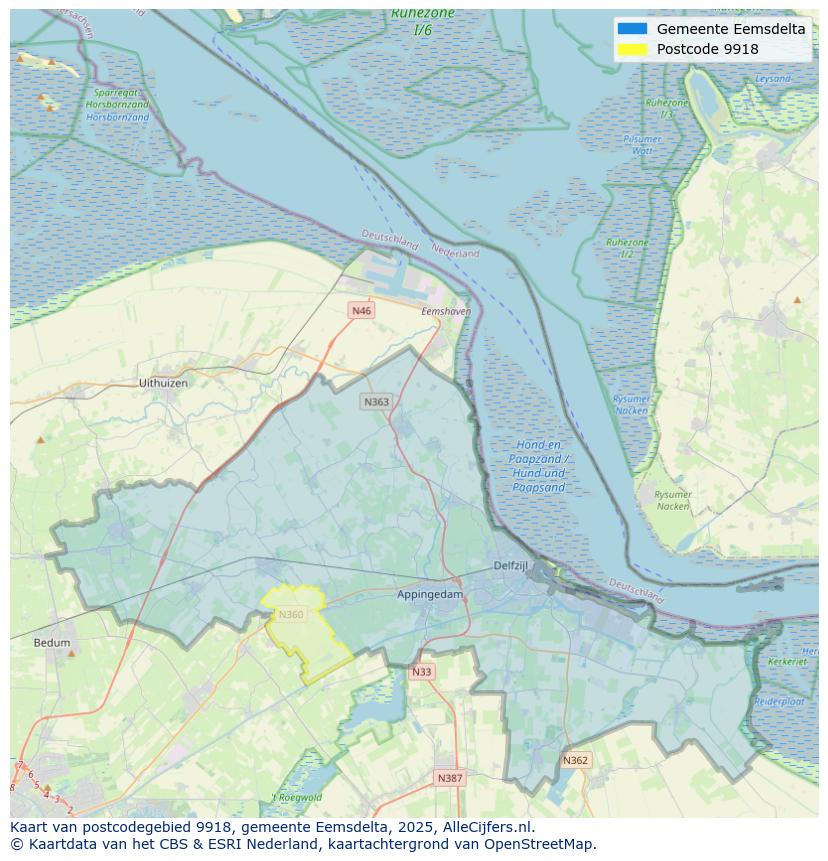 Afbeelding van het postcodegebied 9918 op de kaart.