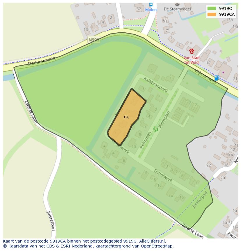 Afbeelding van het postcodegebied 9919 CA op de kaart.
