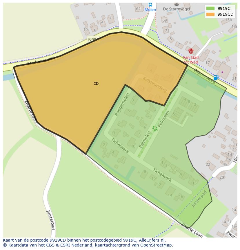Afbeelding van het postcodegebied 9919 CD op de kaart.