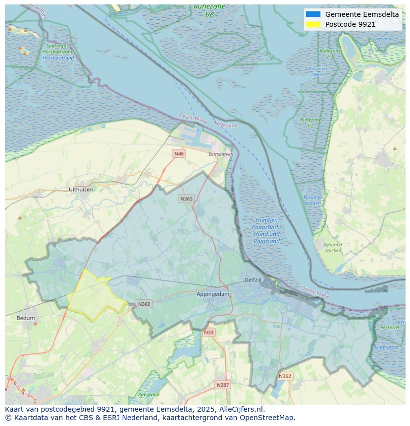 Afbeelding van het postcodegebied 9921 op de kaart.