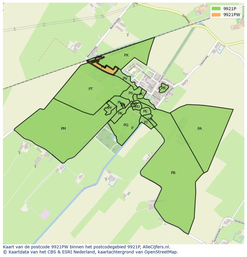 Afbeelding van het postcodegebied 9921 PW op de kaart.