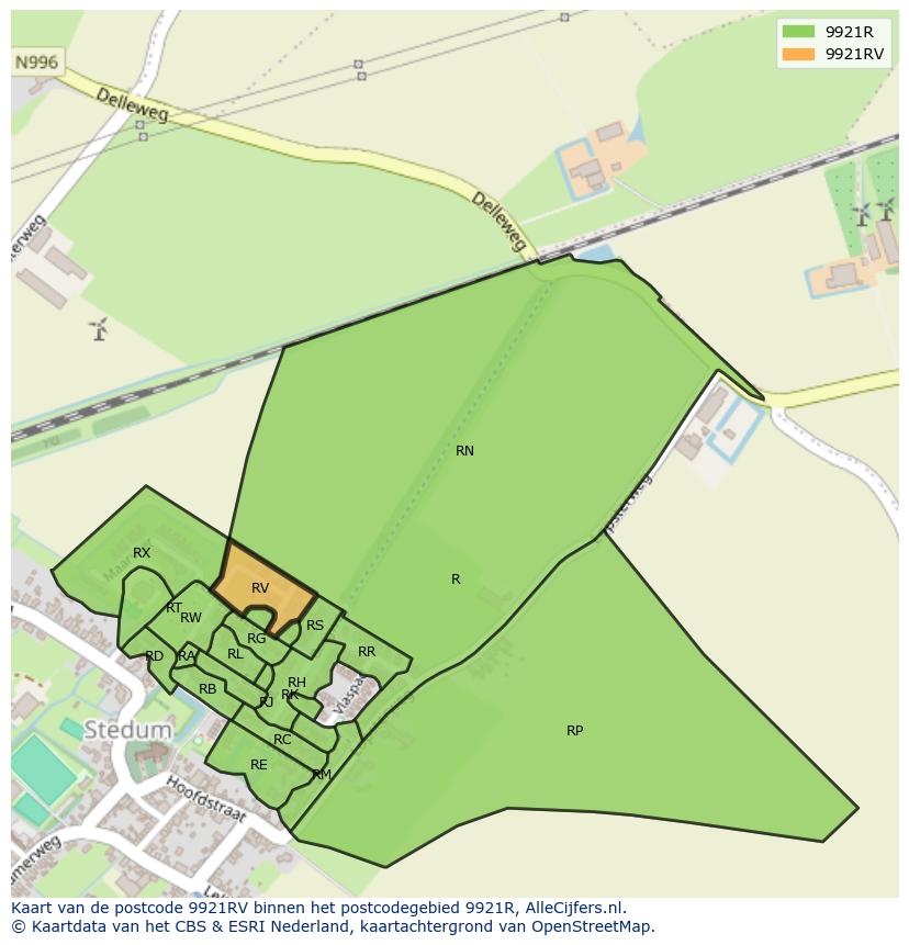 Afbeelding van het postcodegebied 9921 RV op de kaart.