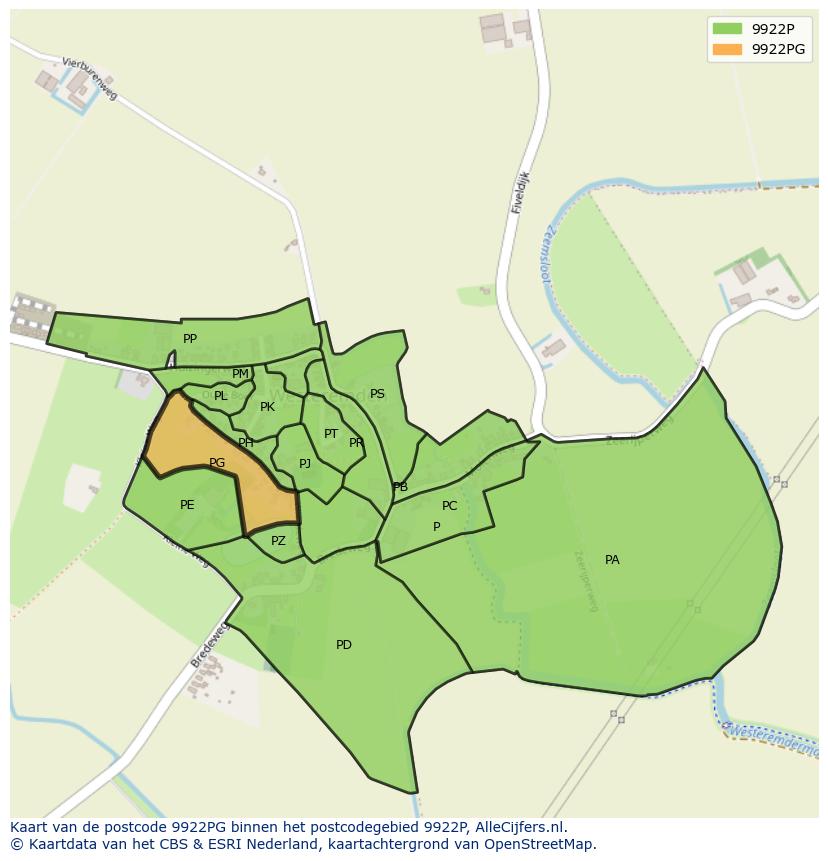 Afbeelding van het postcodegebied 9922 PG op de kaart.