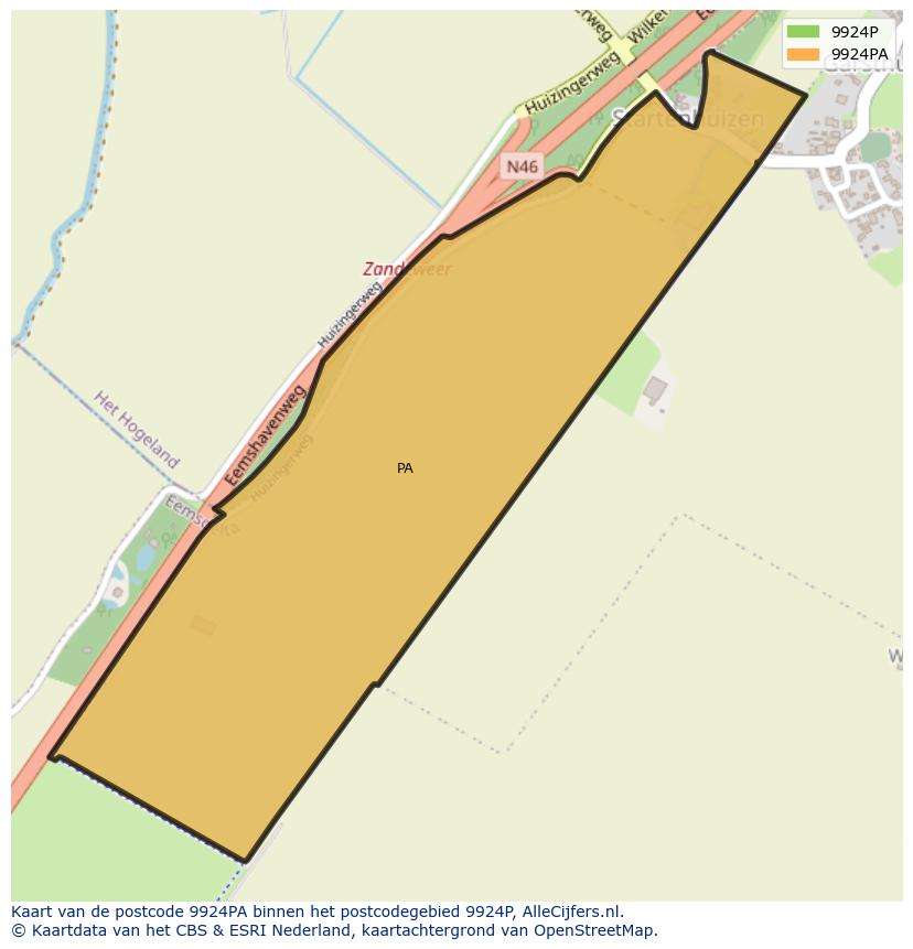 Afbeelding van het postcodegebied 9924 PA op de kaart.
