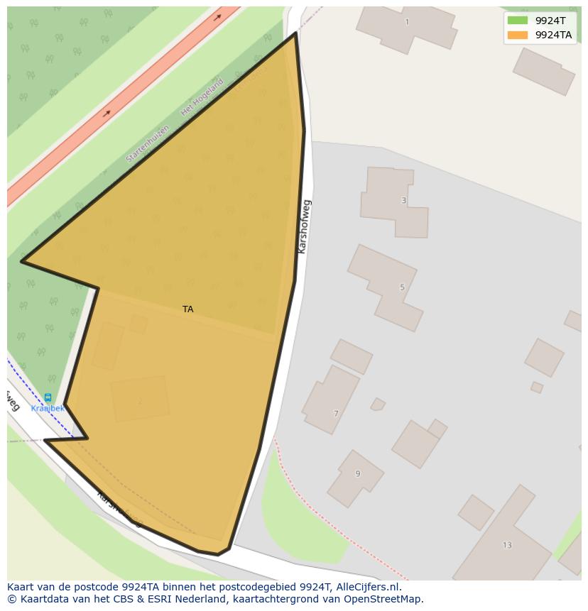 Afbeelding van het postcodegebied 9924 TA op de kaart.