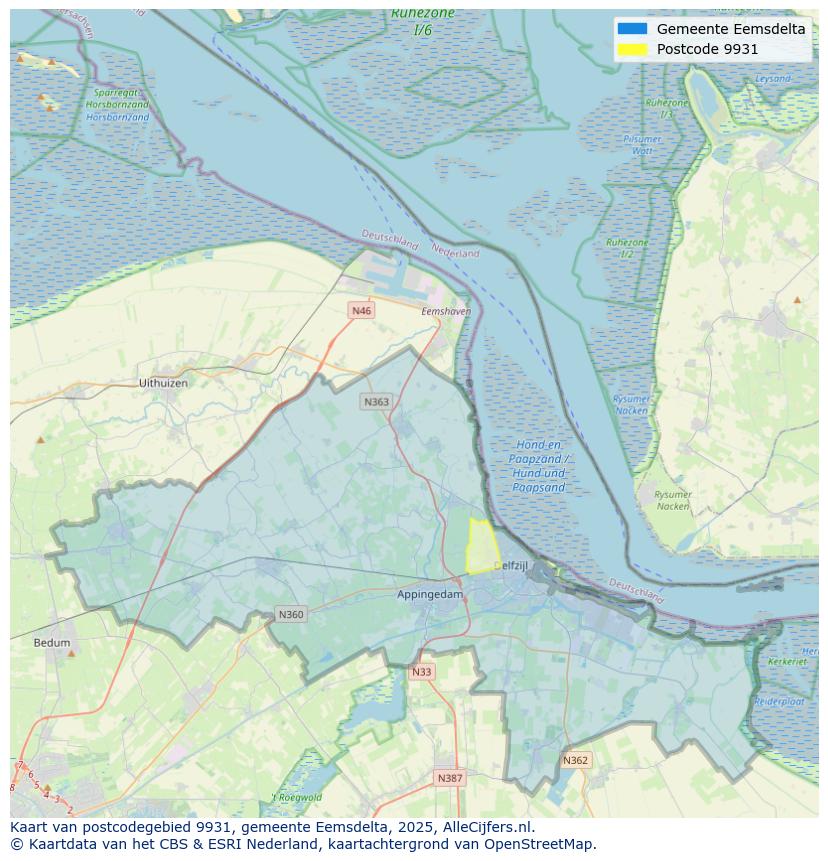 Afbeelding van het postcodegebied 9931 op de kaart.