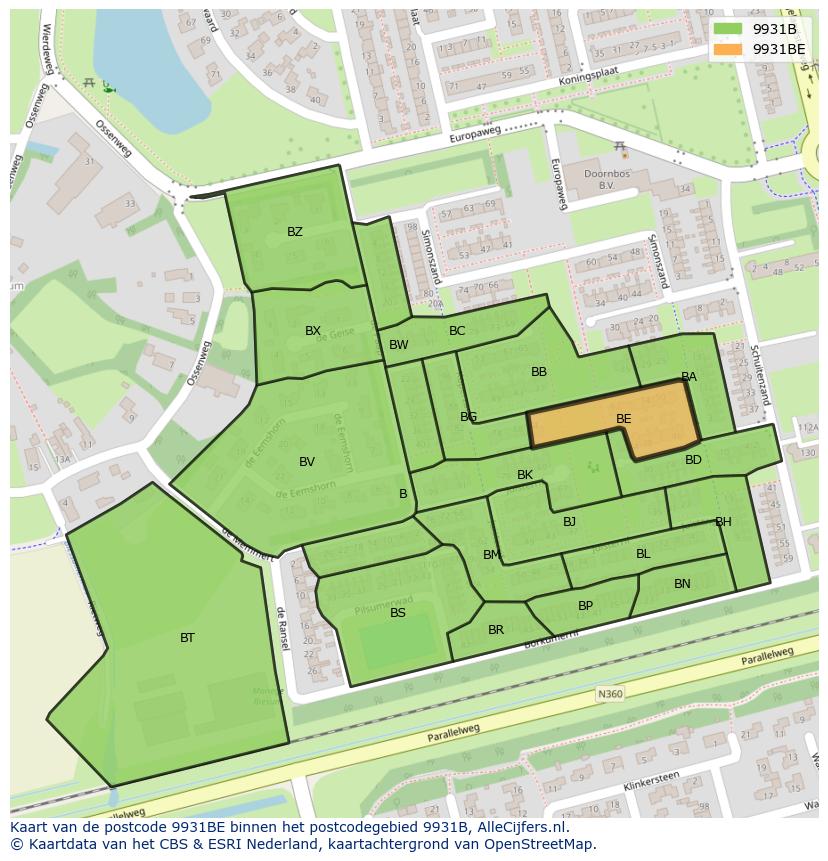 Afbeelding van het postcodegebied 9931 BE op de kaart.