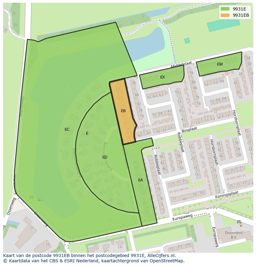 Afbeelding van het postcodegebied 9931 EB op de kaart.