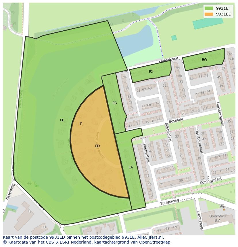 Afbeelding van het postcodegebied 9931 ED op de kaart.