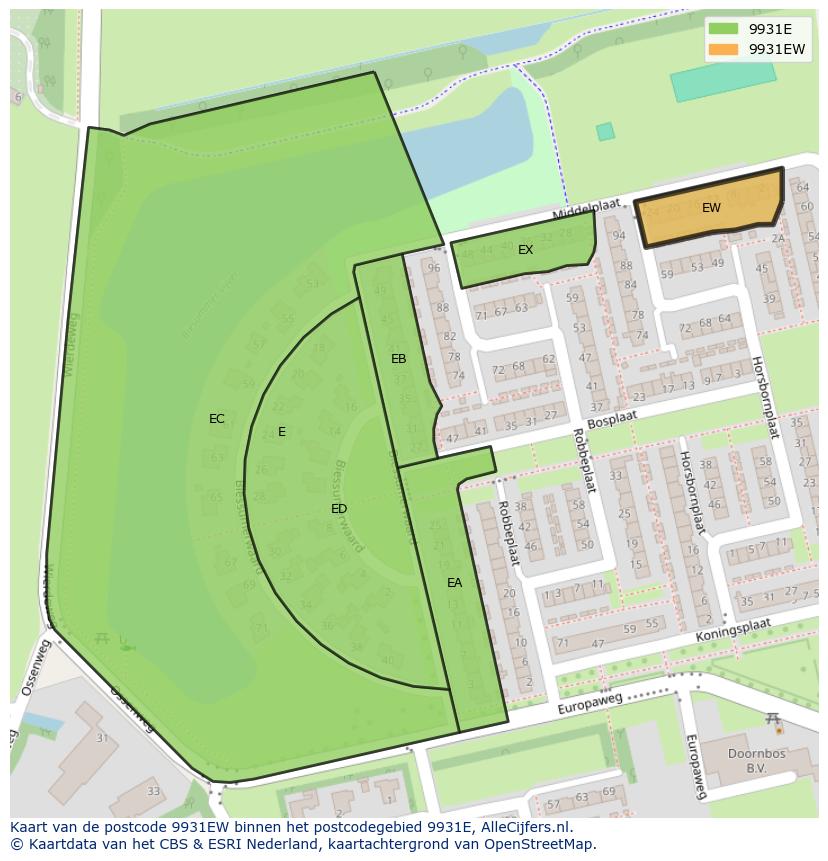 Afbeelding van het postcodegebied 9931 EW op de kaart.