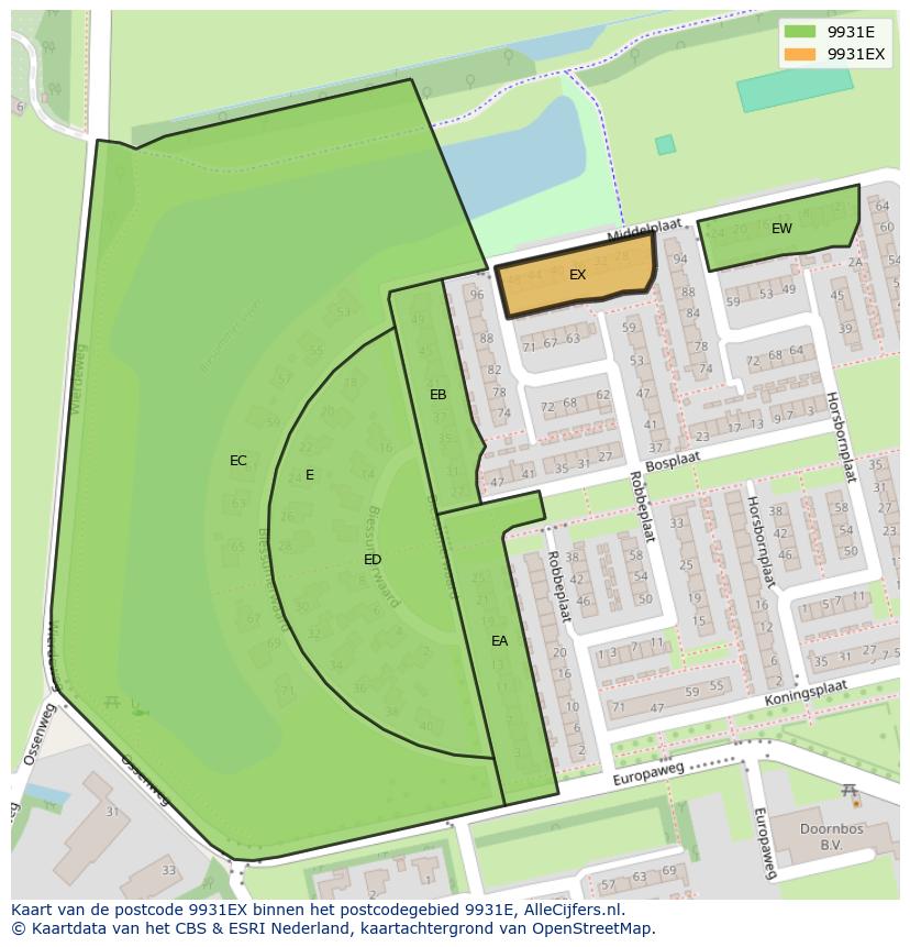 Afbeelding van het postcodegebied 9931 EX op de kaart.