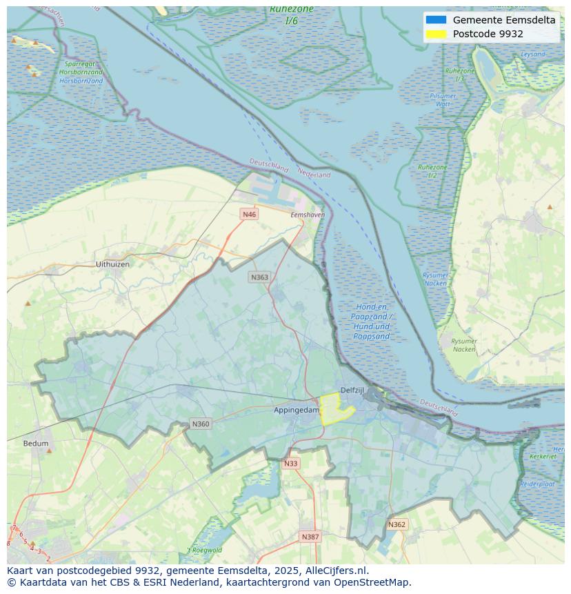 Afbeelding van het postcodegebied 9932 op de kaart.