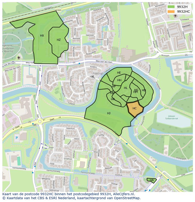Afbeelding van het postcodegebied 9932 HC op de kaart.
