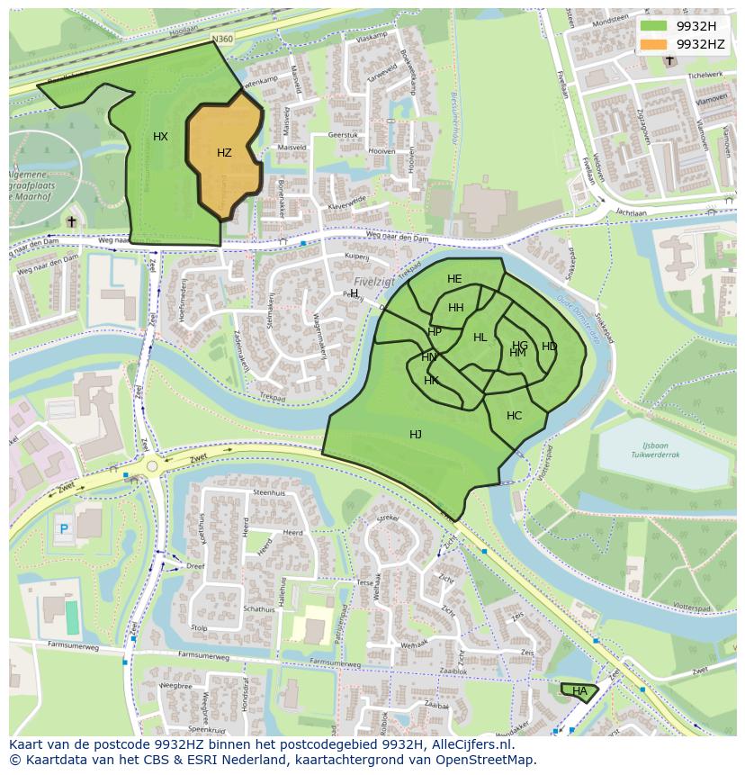 Afbeelding van het postcodegebied 9932 HZ op de kaart.