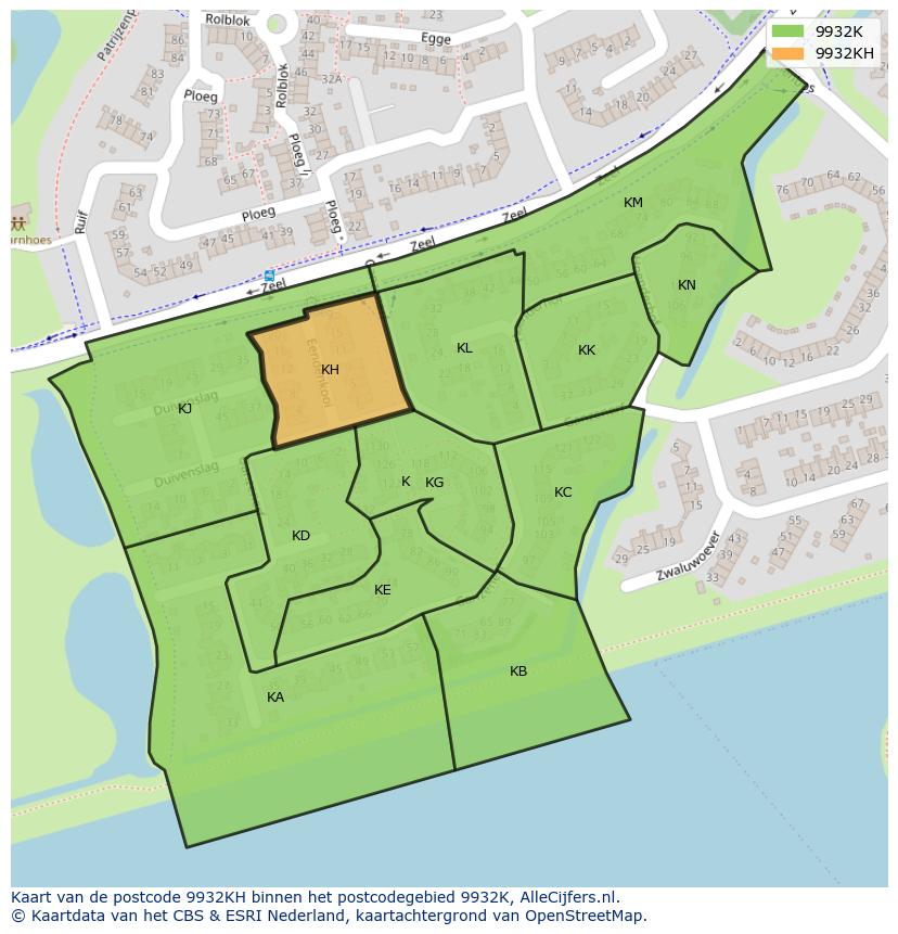 Afbeelding van het postcodegebied 9932 KH op de kaart.
