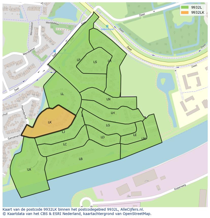 Afbeelding van het postcodegebied 9932 LK op de kaart.