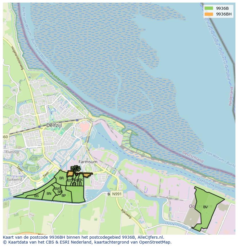 Afbeelding van het postcodegebied 9936 BH op de kaart.